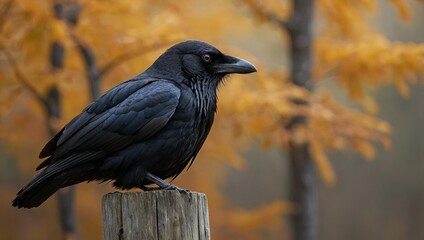 A crow on a wooden fence in a wheat field
