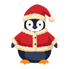 Cute Christmas Penguin Wearing Santa Costume