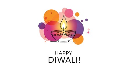 Fototapeta premium Happy Diwali greeting with diya and colorful circles lamp