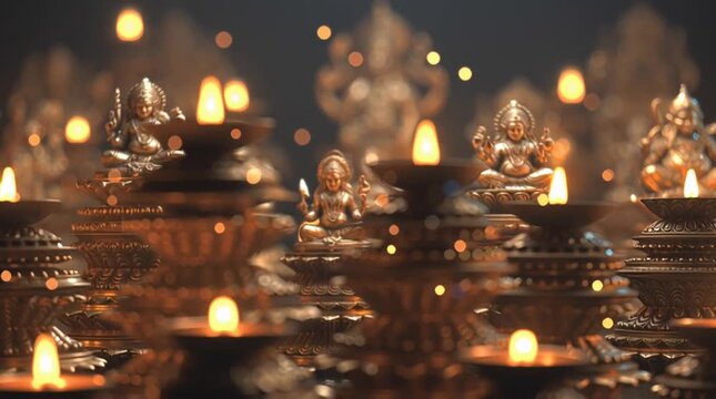 Animated 3D scene of diverse deities smiling as glowing diyas rise from Earth, symbolizing peace, unity, and spiritual harmony in a luminous, uplifting composition.
