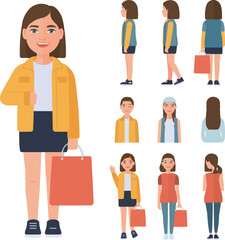 Shopping Girl Character Constructor Fashion Teen with Shopper Bag and Poses Collection