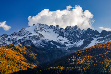 Scenic autumn landscape of Cima Piazzi (3,439m), the highest mountain of the Livigno Alps in...