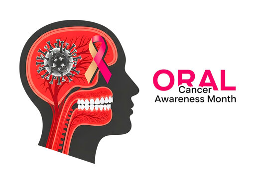 Oral cancer awareness month graphic with ribbon isolated on transparent background - Powered by Adobe