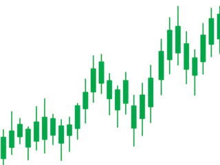 Green candlestick chart isolated on transparent background showing growth