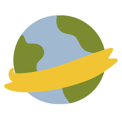 Earth Illustration with Yellow Ribbon, Simple Minimalist Planet Design