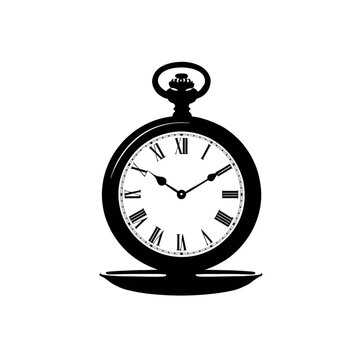 Antique Pocket Watch Black and White Vintage Illustration