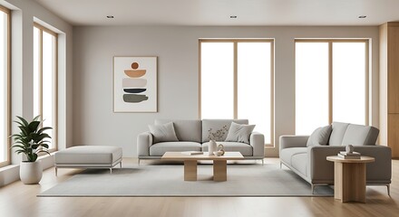 Spacious and Bright Modern Living Room Interior with Neutral Tones and Contemporary Furnishings
