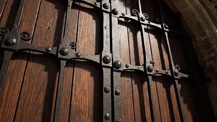 iron-framed wooden doors in historic building