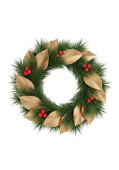 diverse Christmas wreath with decoration on white background. Holiday season festive illustrations.