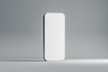 Mockup of smartphone standing on simple gray background