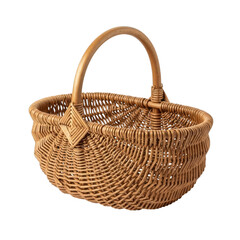 Woven Rattan Basket with Handle isolated on a transparent background