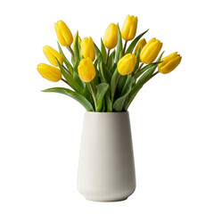 Obraz premium Yellow Tulips in White Vase isolated on a transparent background