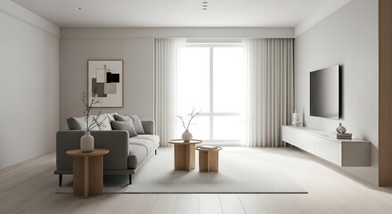 Cozy and Minimalist Living Room Interior Modern Design with Neutral Tones and Comfort