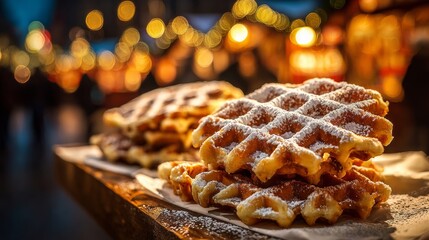 waffles at a Christmas fair at night