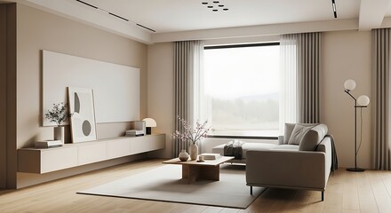 Contemporary Minimalist Living Room Interior Design with Elegant Furniture and Natural Light