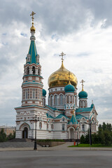 Assumption Cathedral on a cloudy morning, Omsk. Russia
