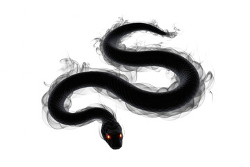 Obraz premium Black snake with glowing red eyes emerging from white smoke on black Transparent Background image