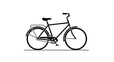 Fototapeta premium Black silhouette of a classic bicycle with a rear rack and fenders on a white background.