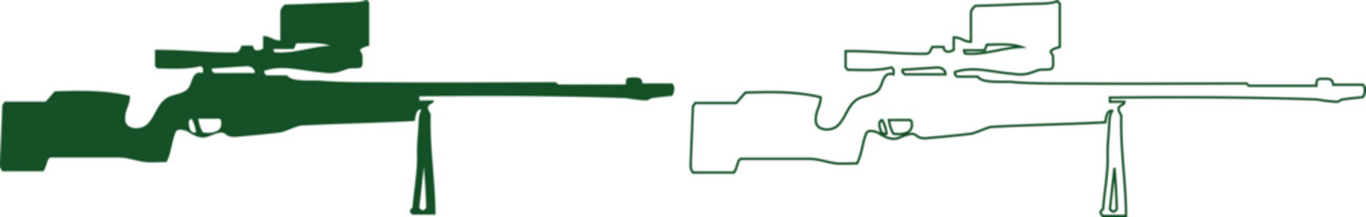 Hand made Sniper rifle vector illustration military weapon outline and silhouette By Adobe illustrator
