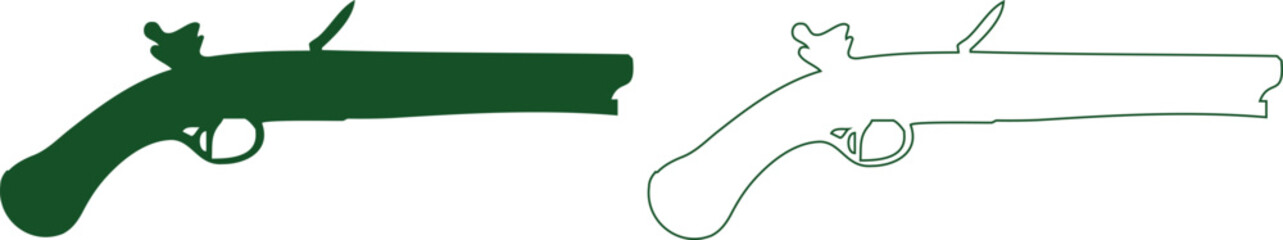 Hand made Antique flintlock pistol vector illustration featuring a vintage firearm silhouette perfect for historical designs and retro themes By