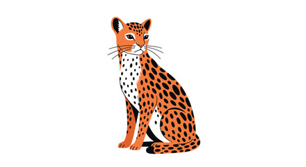 Fototapeta premium Stylized illustration of a seated cheetah with orange fur and black spots against a white background.