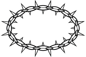 Black crown of thorns border displays sharp spikes with interlocked stem outlines against a white backdrop