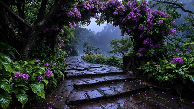 Heavy rain over a rocky landscape with vegetation &ndash; 1080 HD footage