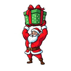 Pixelated Santa Claus Holding Green Gift Box with Red Bow