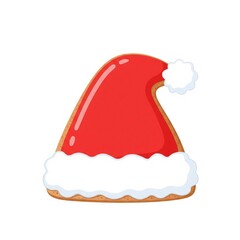 Isolated Red and White Santa Hat Cookie with Detailed Icing and Brown Sugar Border on White