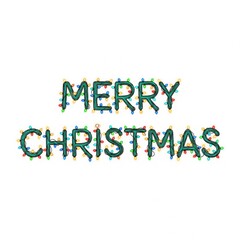 Merry Christmas Message Formed with Festive Holiday String Lights on White Background