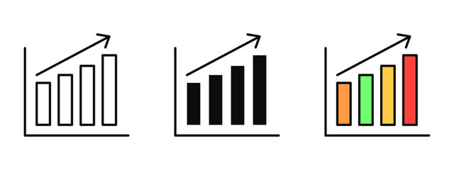 Obraz premium Bar graph icon designed in stroke, fill, and color variations, isolated on a white background. Perfect for analytics dashboards, business reports presentations, and performance tracking visuals.