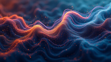 Obraz premium Abstract Glowing Data Wave – Futuristic Particle Flow, Digital Energy Landscape, Technology Background