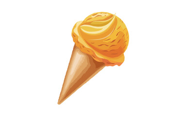 mango ice cream in cone isolated on transparent background