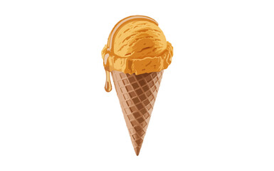 mango ice cream in cone isolated on transparent background