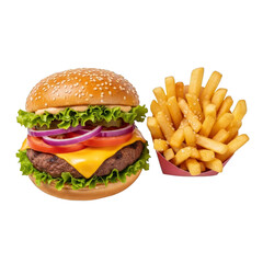 Hamburger and French Fries isolated on a transparent background