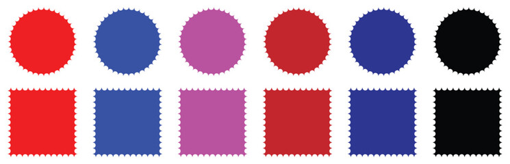 Geometric shapes with scallop and zigzag edges set. Zig zag edge circle, square shape collection.. Oval, Circle Stickers Set. Abstract Elements for Frame, Stamp, Template, Promo Design, starburst