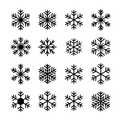 Unique black snowflake designs arranged in a grid pattern ideal for winter decorations