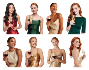 PNG Elegant women celebrating with wine, element set on transparent background