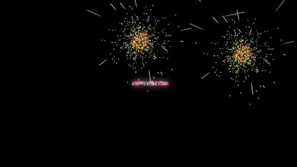 Glowing neon text icon happy new year with particle explosion golden particle animated video Footage Glowing neon text icon particle explosion animated video . Abstract round sphere of shiny  . - Powered by Adobe