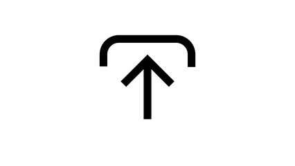 Simple black upward pointing arrow inside an open square or bracket responding upload icon on a white background