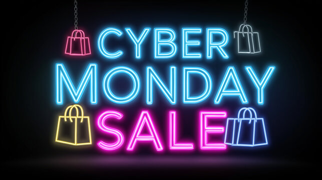 Floating Neon Cyber Monday Sale Text