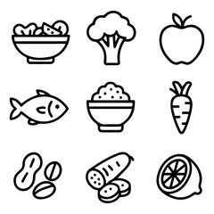 Selection of Fresh, Healthy Food Icons for Wellness and Nutrition