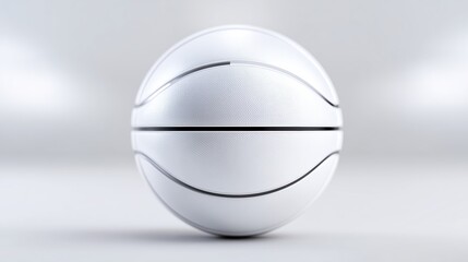 Futuristic basketball showcase, Innovative white basketball prototype displayed on reflective surface with soft studio lighting and minimalist
