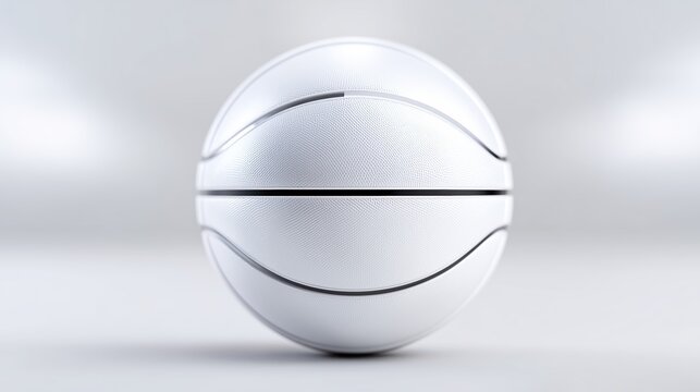 Futuristic basketball showcase, Innovative white basketball prototype displayed on reflective surface with soft studio lighting and minimalist