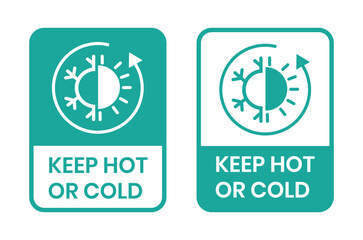 Fototapeta premium Keep Hot or cold icon set on white background. Snowflake and fire icons. Keep Hot or cold logo, label, badge, sticker, symbol, stamp, banner, circle, black, line, flat vector, isolated illustration.
