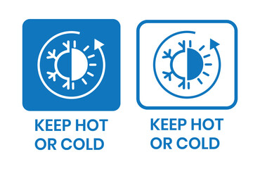 Keep Hot or cold icon set on white background. Snowflake and fire icons. Keep Hot or cold logo, label, badge, sticker, symbol, stamp, banner, circle, black, line, flat vector, isolated illustration.