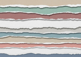 Abstract background of torn paper strips in various pastel colors, creating a textured and layered effect.