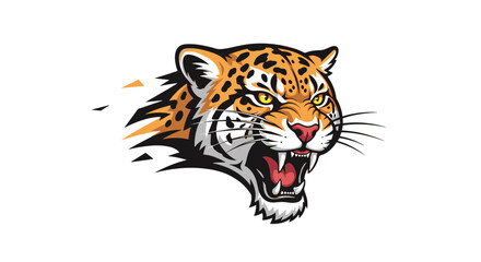 Ferocious jaguar head in a stylized design with an angry expression and tearing motion effect, perfect for sports teams or brand logos.