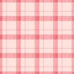 Soft pink gingham checkered pattern background with watercolor texture. Pastel fabric texture design suitable for textile, wallpaper, wrapping paper, or digital design projects.