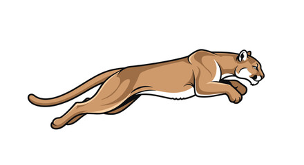 Illustration of a leaping cougar, a large feline mammal, known for its powerful build and agility, symbolizing strength and dynamism.
